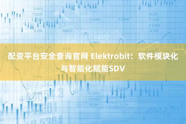 配资平台安全查询官网 Elektrobit：软件模块化与智能化赋能SDV